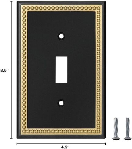 Pearled Frame Decorative Wall Plate Switch Plate Outlet Cover (Single Toggle 2PK, Black & Dark Golden) in Saudi Arabia