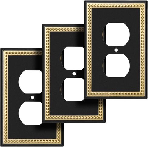 Pearled Frame Decorative Wall Plate Switch Plate Outlet Cover (Single Toggle 2PK, Black & Dark Golden) in Saudi Arabia