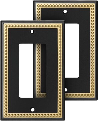 Pearled Frame Decorative Wall Plate Switch Plate Outlet Cover (Single Toggle 2PK, Black & Dark Golden) in Saudi Arabia