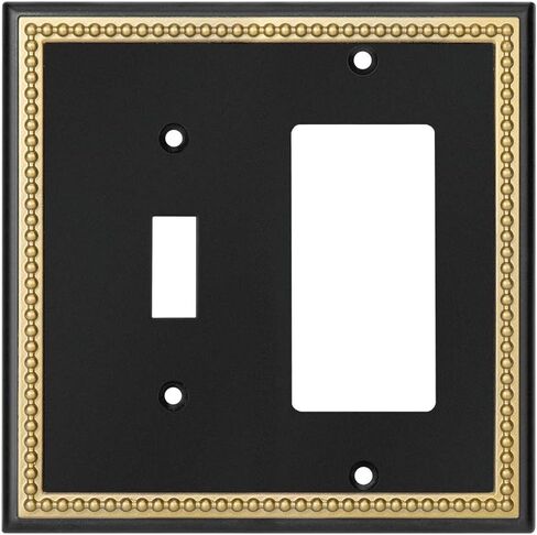 Pearled Frame Decorative Wall Plate Switch Plate Outlet Cover (Single Toggle 2PK, Black & Dark Golden) in Saudi Arabia