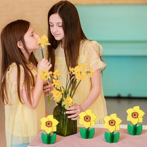 Bucherry 8 مجموعات النرجس البري الربيع الخشب علامة الزينة 3D النرجس البري المتدرج صينية ديكور مزرعة خشبية منضدية الزينة الربيع الجدول محور الأصفر الزهور علامة الحرفية لحزب المنزل in Saudi Arabia