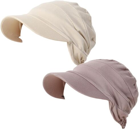 2 Pieces Cancer Chemo Headwear Newsboy Cap Baseball Hat for Women Ruched Hair Loss Turban Peaked Cap in Kuwait