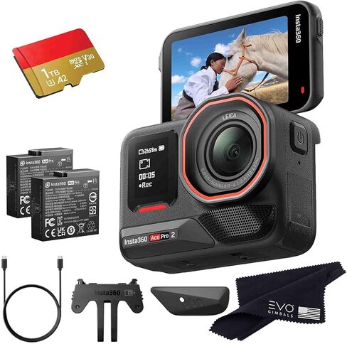 Insta360 Ace Pro 2 Flash Print Bundle 512GB- 8K Waterproof Action Camera Co-Engineered with Leica, 1/1.3" Sensor, Dual AI Chip, Leading Low Light, Xplorer Grip Pro Kit for Street Photography in Kuwait