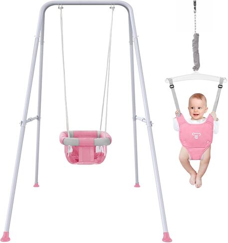 2 in 1 Baby Jumper with Swing, Baby Swing Indoor and Outdoor Use, Baby Jumpers and Bouncers, Toddler Swing with Foldable Stand in Kuwait