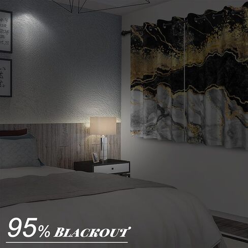 Black Gold Marble Blackout Curtains for Bedroom Living Room Thermal Insulation Marble Window Curtain 2 Panels Stainless Silver Grommets Room Darkening Drapes 42x84inch in Saudi Arabia