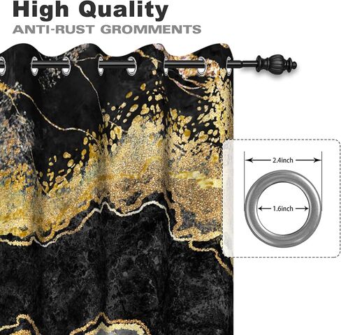 Black Gold Marble Blackout Curtains for Bedroom Living Room Thermal Insulation Marble Window Curtain 2 Panels Stainless Silver Grommets Room Darkening Drapes 42x84inch in Saudi Arabia