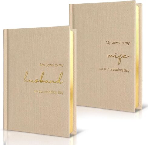 LADY&HOME Wedding Vow Books His and Hers, Linen Hardcover Gold Foil Vow Books for Ceremony, Wedding Must Haves, Wedding Registry Ideas, His and Her Gifts (Beige) in Kuwait