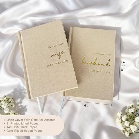 LADY&HOME Wedding Vow Books His and Hers, Linen Hardcover Gold Foil Vow Books for Ceremony, Wedding Must Haves, Wedding Registry Ideas, His and Her Gifts (Beige) in Kuwait