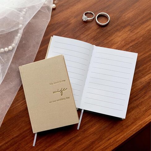 LADY&HOME Wedding Vow Books His and Hers, Linen Hardcover Gold Foil Vow Books for Ceremony, Wedding Must Haves, Wedding Registry Ideas, His and Her Gifts (Beige) in Kuwait