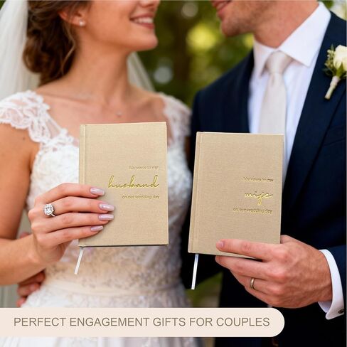 LADY&HOME Wedding Vow Books His and Hers, Linen Hardcover Gold Foil Vow Books for Ceremony, Wedding Must Haves, Wedding Registry Ideas, His and Her Gifts (Beige) in Kuwait