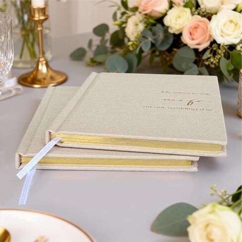 LADY&HOME Wedding Vow Books His and Hers, Linen Hardcover Gold Foil Vow Books for Ceremony, Wedding Must Haves, Wedding Registry Ideas, His and Her Gifts (Beige) in Kuwait