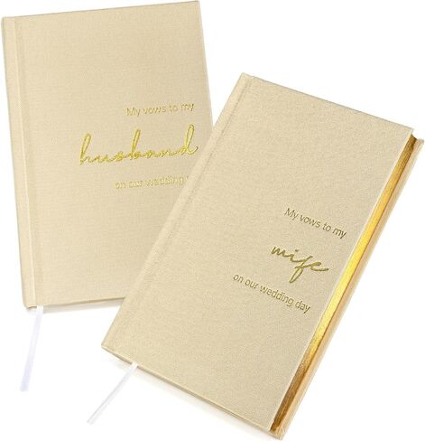 LADY&HOME Wedding Vow Books His and Hers, Linen Hardcover Gold Foil Vow Books for Ceremony, Wedding Must Haves, Wedding Registry Ideas, His and Her Gifts (Beige) in Kuwait
