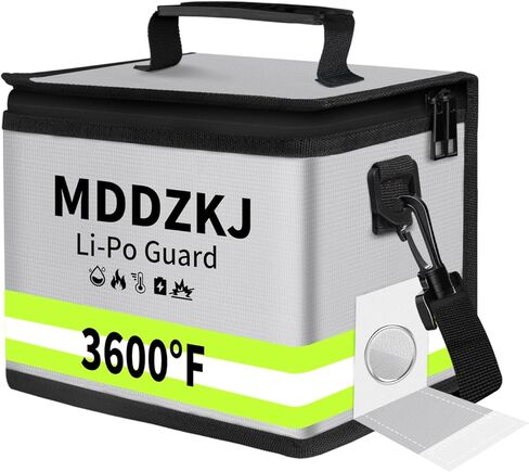 Lipo Safe Bag 8.6 x 5.8 x 6.6 inch,Lithium Battery Bag Fire Proof with Zipper/Reflective Strip/Handle,5 Layers of Heat Insulated Materials,Fireproof and Explosionproof,for Charge and Storage in Saudi Arabia
