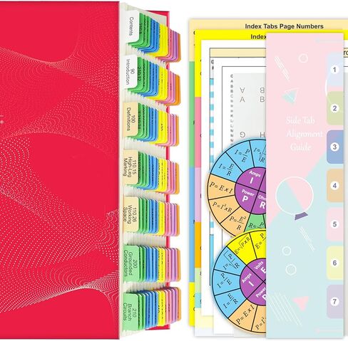 Index Book Tabs for NEC 2023 Code Book, Complete Set, Laminated Durable, Color-Coded, with Wire and Raceway Chart, 2 Ohm's Law Stickers, Page Numbers Sheet & Alignment Guide in Saudi Arabia