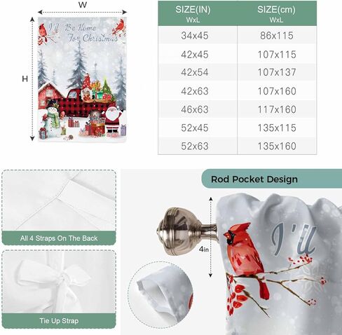 Christmas Tie Up Curtains for Window, Snowman Gnomes Cardinal Red Truck Barn Snow Thermal Insulated Balloon Shade Adjustable Rod Pocket Curtains Valance Panels for Kitchen Bathroom Café 42'' x 45'' in Saudi Arabia