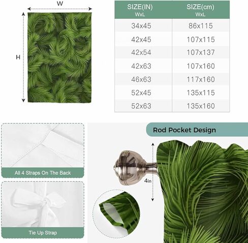 Christmas Tie Up Curtains for Window, Winter Xmas Green Pine Needle Branches Plants Thermal Insulated Balloon Shade Adjustable Rod Pocket Curtains Valance Panels for Kitchen Bathroom Café 42'' x 54'' in Saudi Arabia