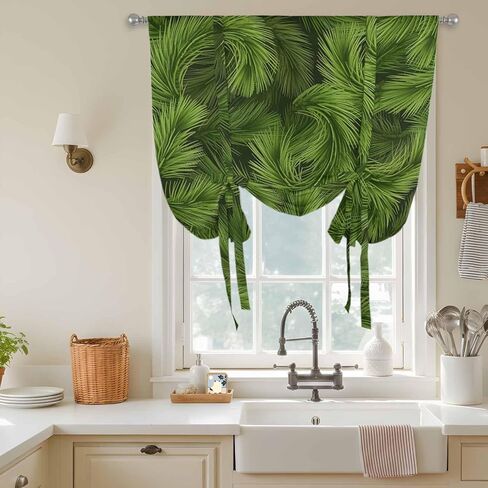 Christmas Tie Up Curtains for Window, Winter Xmas Green Pine Needle Branches Plants Thermal Insulated Balloon Shade Adjustable Rod Pocket Curtains Valance Panels for Kitchen Bathroom Café 42'' x 54'' in Saudi Arabia
