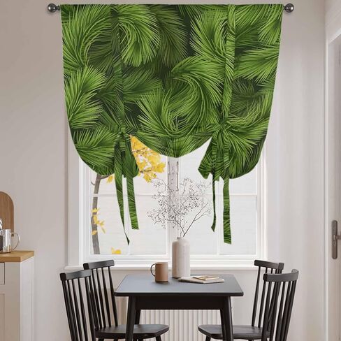 Christmas Tie Up Curtains for Window, Winter Xmas Green Pine Needle Branches Plants Thermal Insulated Balloon Shade Adjustable Rod Pocket Curtains Valance Panels for Kitchen Bathroom Café 42'' x 54'' in Saudi Arabia