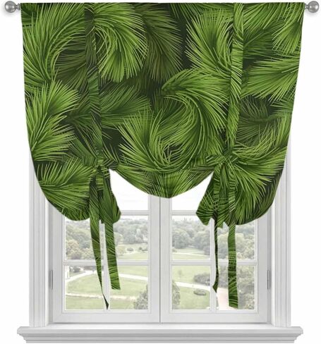 Christmas Tie Up Curtains for Window, Winter Xmas Green Pine Needle Branches Plants Thermal Insulated Balloon Shade Adjustable Rod Pocket Curtains Valance Panels for Kitchen Bathroom Café 42'' x 54'' in Saudi Arabia