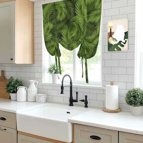 Christmas Tie Up Curtains for Window, Winter Xmas Green Pine Needle Branches Plants Thermal Insulated Balloon Shade Adjustable Rod Pocket Curtains Valance Panels for Kitchen Bathroom Café 42'' x 54'' in Saudi Arabia