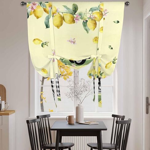 Summer Lemons Tie Up Curtains for Window, Rustic Black Plaid Truck Fruits Yellow Thermal Insulated Balloon Shade Adjustable Rod Pocket Curtains Valance Panels for Kitchen Bathroom Café 42'' x 63'' in Saudi Arabia