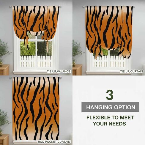 Leopard Print Tie Up Curtains for Window, Farmhouse Brown Black Animal Texture Thermal Insulated Balloon Shade Adjustable Rod Pocket Curtains Valance Panels for Kitchen Bathroom Café 46'' x 63'' in Saudi Arabia