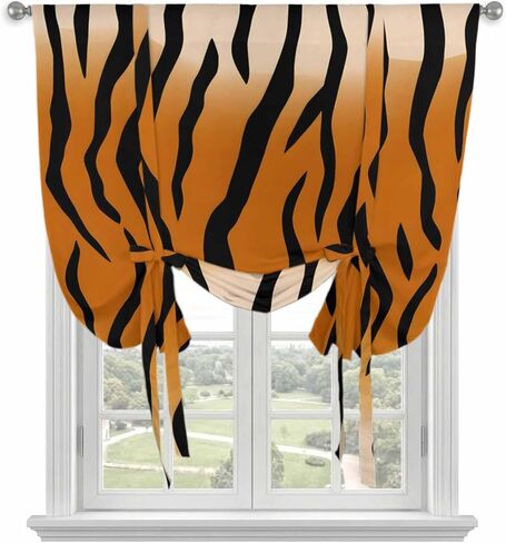 Leopard Print Tie Up Curtains for Window, Farmhouse Brown Black Animal Texture Thermal Insulated Balloon Shade Adjustable Rod Pocket Curtains Valance Panels for Kitchen Bathroom Café 46'' x 63'' in Saudi Arabia