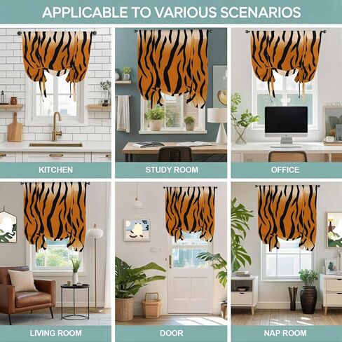 Leopard Print Tie Up Curtains for Window, Farmhouse Brown Black Animal Texture Thermal Insulated Balloon Shade Adjustable Rod Pocket Curtains Valance Panels for Kitchen Bathroom Café 46'' x 63'' in Saudi Arabia