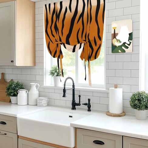 Leopard Print Tie Up Curtains for Window, Farmhouse Brown Black Animal Texture Thermal Insulated Balloon Shade Adjustable Rod Pocket Curtains Valance Panels for Kitchen Bathroom Café 46'' x 63'' in Saudi Arabia