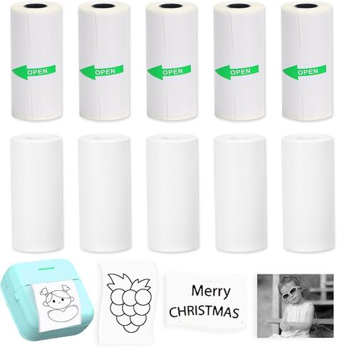 10 Rolls Mini Printer Sticker Paper Refill for Most Mini Thermal Printers, 57 x 25mm for T02/M02 Thermal Sticker Paper Rolls for Study Notes Photos Journals Memo Lists in Kuwait