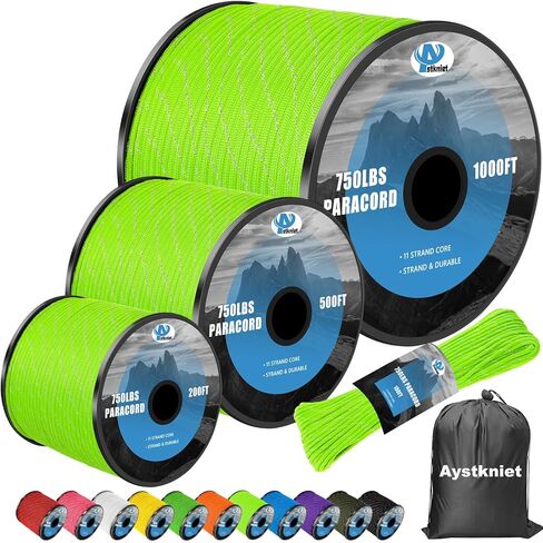 750Ib Reflective Paracord Rope,100' 200' 500' 1000', 11 Strand Parachute | 4MM Spool Cord, Think para Cord Lanyard for Hammock, Camping, Pet Leash, Shoelaces, Tent Guylines,Black, Green, White, in Saudi Arabia