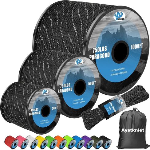 750ib حبل paracord العاكس ، 100 '200' 500 '1000' ، 4mm 11 ستراند المظلة سلك التخزين in Kuwait