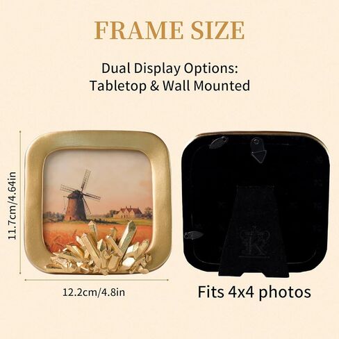 Small Vintage Picture Frames4x4 - Decorative 4x 4 PictureFrame with Crystal Accent, Antique Gold Square Picture Frame 4 x4, Luxury Vintage Style Photo Frame with Glass Front, Small Decorative Square Picture Frame for Tabletop Display, Fits 4 x 4 Photos (G in Saudi Arabia
