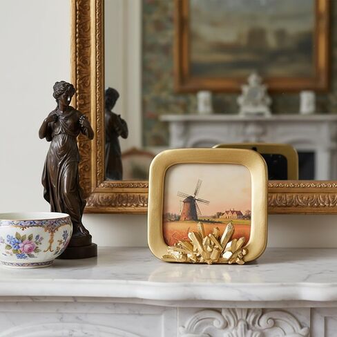 Small Vintage Picture Frames4x4 - Decorative 4x 4 PictureFrame with Crystal Accent, Antique Gold Square Picture Frame 4 x4, Luxury Vintage Style Photo Frame with Glass Front, Small Decorative Square Picture Frame for Tabletop Display, Fits 4 x 4 Photos (G in Saudi Arabia