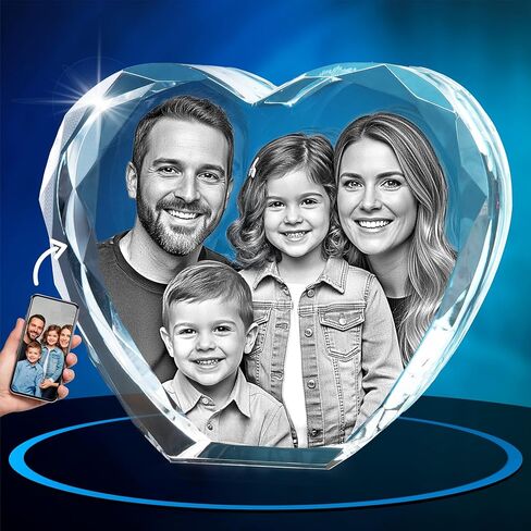 ArtPix 3D Crystal Photo, Personalized Gifts for Women, Mother, Wife, Men, Her, Him, Great Custom Gift With Your Own Photo, Customized Glass 3D Laser Etched Picture Wedding - Heart in Kuwait