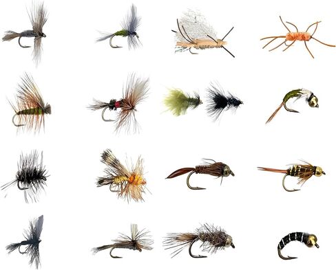 Feeder Creek Fly Flick Flish Flies - مجموعة من الذباب الجاف والرطب والبلاتي للتراوت والباس مع صندوق الذبابة وتعليمات الصيد in Kuwait