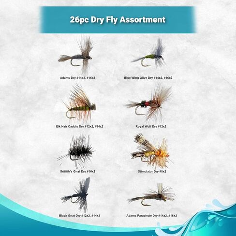 Feeder Creek Fly Flick Flish Flies - مجموعة من الذباب الجاف والرطب والبلاتي للتراوت والباس مع صندوق الذبابة وتعليمات الصيد in Kuwait