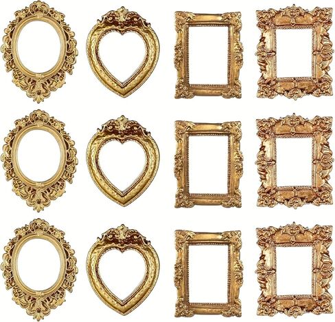 12pcs Golden Baroque Resin Vintage Mini Picture Frames Display Cases Wedding Christmas Photo Display Frames Home Decoration in Saudi Arabia