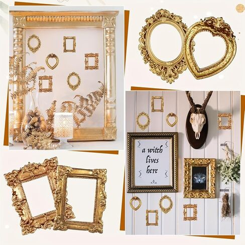 12pcs Golden Baroque Resin Vintage Mini Picture Frames Display Cases Wedding Christmas Photo Display Frames Home Decoration in Saudi Arabia