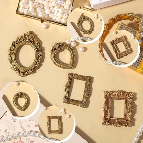 12pcs Golden Baroque Resin Vintage Mini Picture Frames Display Cases Wedding Christmas Photo Display Frames Home Decoration in Saudi Arabia