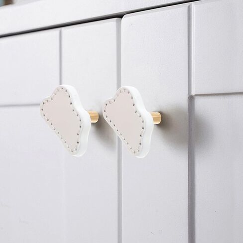 2pcs Cloud Shape Drawer Handles Brass Single Hole Pulls for ’s Wardrobe Doors and Dresser Knobs White Leather Thickened Hardware Pulls for ’ Room in Kuwait