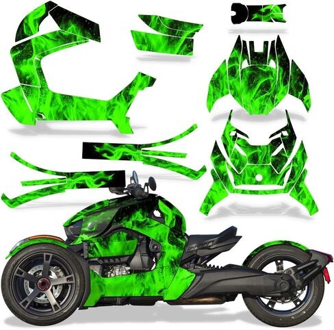 Roadster Graphics Full kit Sticker Decal Compatible with Can-Am Ryker 2018-2022 - Green Flames in Kuwait