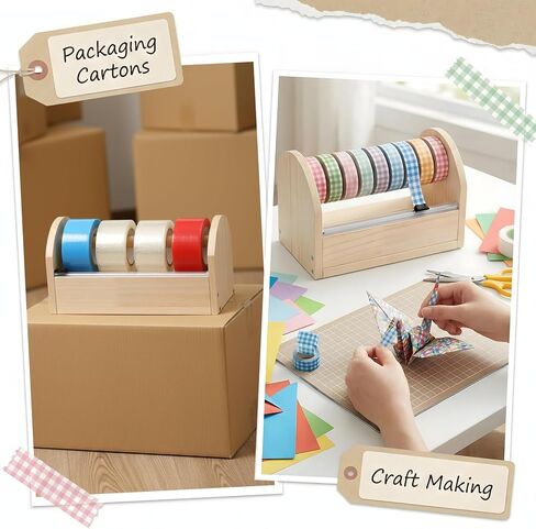 موزع أشرطة لاصقة خشبية، حامل أشرطة خشبية للفنون والحرف اليدوية متعدد الأسطوانات، منظم حامل شريط واشي (قاطع مسنن من الأكريليك) للرسم والمطبخ والمكتب - [لا تتضمن الأشرطة اللاصقة] in Kuwait