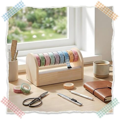 موزع أشرطة لاصقة خشبية، حامل أشرطة خشبية للفنون والحرف اليدوية متعدد الأسطوانات، منظم حامل شريط واشي (قاطع مسنن من الأكريليك) للرسم والمطبخ والمكتب - [لا تتضمن الأشرطة اللاصقة] in Kuwait