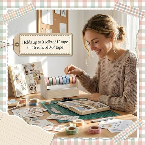 موزع أشرطة لاصقة خشبية، حامل أشرطة خشبية للفنون والحرف اليدوية متعدد الأسطوانات، منظم حامل شريط واشي (قاطع مسنن من الأكريليك) للرسم والمطبخ والمكتب - [لا تتضمن الأشرطة اللاصقة] in Kuwait