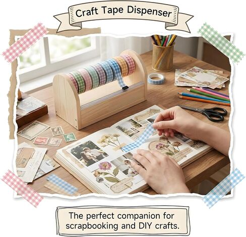 موزع أشرطة لاصقة خشبية، حامل أشرطة خشبية للفنون والحرف اليدوية متعدد الأسطوانات، منظم حامل شريط واشي (قاطع مسنن من الأكريليك) للرسم والمطبخ والمكتب - [لا تتضمن الأشرطة اللاصقة] in Kuwait