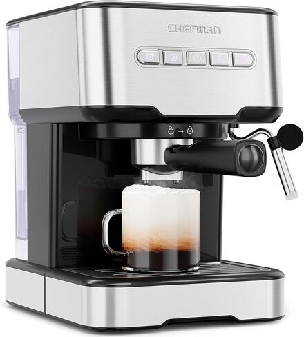 آلة شيفمان مقهى Pro Espresso ، لقطات واحدة أو مزدوجة ، صانع قهوة مع حليب مدمج لخزانة كابتشينو و Latte ، XL 1.8 لتر خزان ماء قابل للإزالة - الفولاذ المقاوم للصدأ in Kuwait