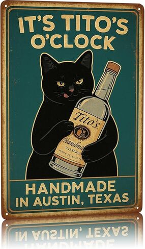 لافتات بار مضحكة IT'S TITO'S O'CLOCK ملصق قطة سوداء رجل كهف علامة بار عتيقة شريط تسجيل جدار ديكور 12 بوصة * 8 بوصة علامات مضحكة للرجل ديكور كهف ملصقات شقة جامعية للرجال هدايا كحولية أشياء رائعة لغرفتك in Kuwait