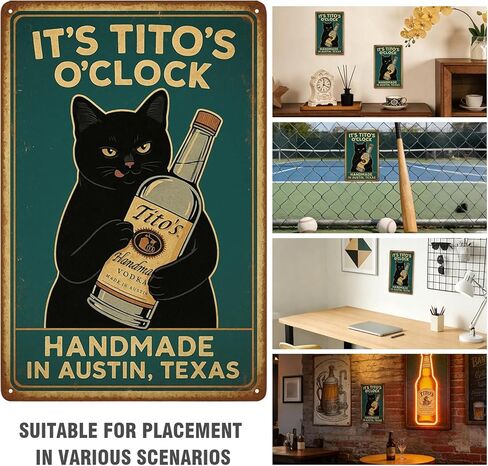 لافتات بار مضحكة IT'S TITO'S O'CLOCK ملصق قطة سوداء رجل كهف علامة بار عتيقة شريط تسجيل جدار ديكور 12 بوصة * 8 بوصة علامات مضحكة للرجل ديكور كهف ملصقات شقة جامعية للرجال هدايا كحولية أشياء رائعة لغرفتك in Kuwait