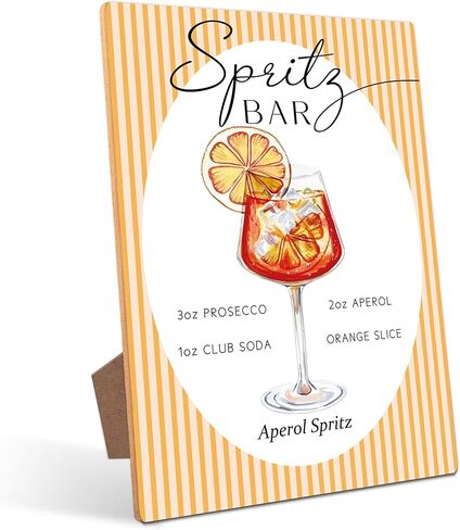 لافتة طاولة بار Aperol Spritz - وصفة كوكتيل Spritz، مثالية لحفلات الزفاف وحفلات استقبال المولود الجديد، وديكورات الزفاف الصيفية، والخريجين، والتقاعد، لافتة حفلات خشبية مقاس 8 × 11 مع حامل in Kuwait